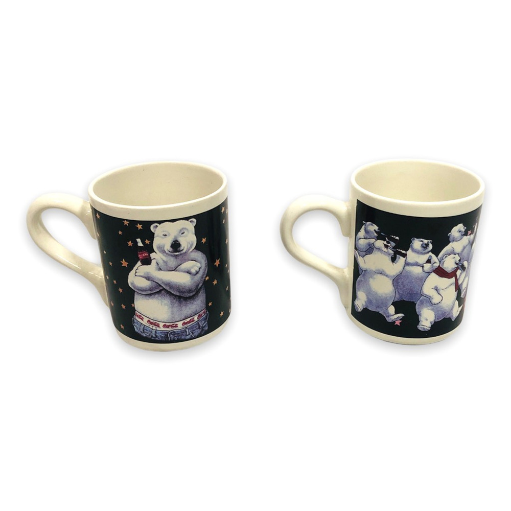Vintage Соcа Сola Polar Bear Mugs Blue White Set 2 Mug‎ Gibson Coffee Cups 1996